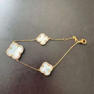 Rachel Zoe Gold Bracelet with White Clover Charms